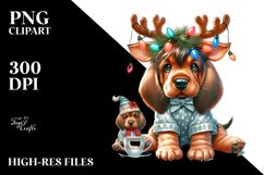 Enthusiastic Bloodhound with Reindeer Horns PNG Product Image 3