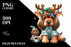 Enthusiastic Bloodhound with Reindeer Horns PNG Product Image 3