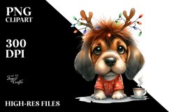 Energetic Bloodhound with Reindeer Horns PNG Product Image 3
