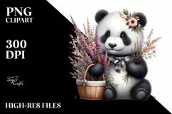 Detailed Watercolor Boho Cute Baby Panda with Flowers Product Image 3