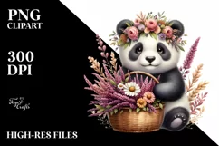 Detailed Watercolor Boho Cute Baby Panda with Flowers Product Image 3