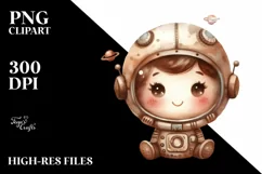 Brownish Whimsical Astronaut Girl | Sublimation Clipart Product Image 3