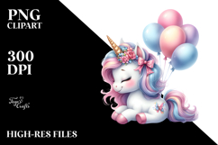 Cute Baby Unicorn with Balloons | Sublimation Clipart Product Image 2