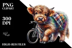 Colorful Highland Cow with Bicycle PNG Product Image 3