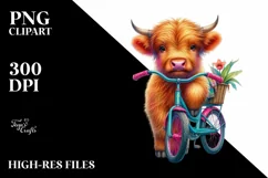 Colorful Highland Cow with Bicycle PNG Product Image 3