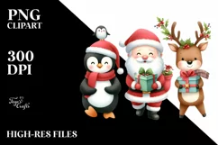 Santa, Penguin, Reindeer with Presents PNG Product Image 3