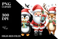 Santa, Penguin, Reindeer with Presents PNG Product Image 3