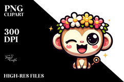 Excited Monkey with Flower Crown, PNG Product Image 2