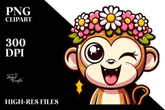 Cartoon Monkey with Flower Crown, Transparent PNG Product Image 2