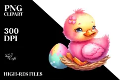 Watercolor Pink-ish Smiling Cute Duck on Carusell PNG Product Image 2