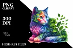 Abstract Vibrant Plant Leaves Kitten PNG Product Image 1