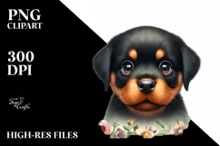 Watercolor Funny Baby Rottweiler Big Eyes From Behind | Product Image 1