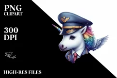 Colorful Unicorn in Pilot's Cap PNG Product Image 3