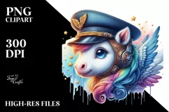 Colorful Unicorn in Pilot's Cap PNG Product Image 1