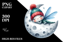 Cute Baby Dragonfly Christmas Moon PNG Product Image 2