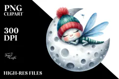 Cute Baby Dragonfly Christmas Moon PNG Product Image 2