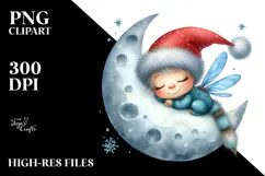 Cute Baby Dragonfly Christmas Moon PNG Product Image 2