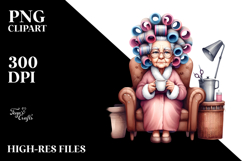 Watercolor Old Lady Sitting on Chair | Mug Sublimation Product Image 2