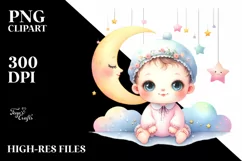 Colorful Baby Smiling Moon Stars | Sublimation | Clipart Product Image 1