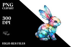 Colorful Pastel Bunny on Splashy Background PNG Product Image 2