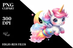 Colorful Unicorn on Playful Comet | Sublimation | Clipart Product Image 1