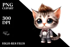 Watercolor Cat Big Eyes Standing Up | Sublimation Clipart Product Image 2