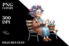Watercolor Old Lady Sitting on Bench | Mug Sublimation Product Image 2