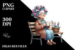 Watercolor Old Lady Sitting on Bench | Mug Sublimation Product Image 3