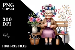 Watercolor Old Lady Sitting on Bench | Mug Sublimation Product Image 3