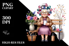 Watercolor Old Lady Sitting on Bench | Mug Sublimation Product Image 2