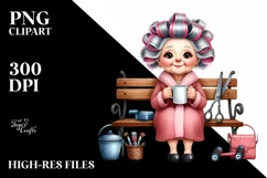 Old Lady Sitting on Bench with Hair Curlers | Sublimation Product Image 1