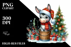 Colorful Donkey with Santa Hat PNG Product Image 2