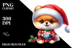 Vibrant Pomeranian with Santa Hat PNG Product Image 1