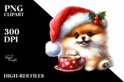 Vibrant Pomeranian with Santa Hat PNG Product Image 1