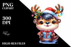 Cool Otter with Reindeer Horns PNG Product Image 3