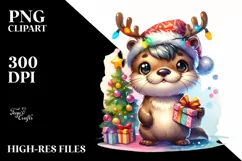 Cool Otter with Reindeer Horns PNG Product Image 3