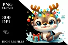 Cool Otter with Reindeer Horns PNG Product Image 3