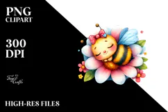Cute Baby Bee Sleeping in Flower PNG Product Image 2