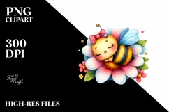 Cute Baby Bee Sleeping in Flower PNG Product Image 3