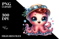 Cute Baby Octopus with Cool Haircut PNG Product Image 2
