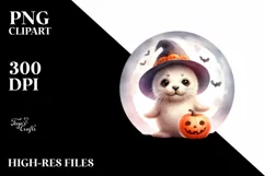 Cute Baby Seal on Cloud Halloween PNG Product Image 1