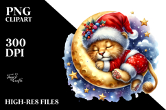 Whimsical Baby Lion Christmas Moon PNG Product Image 2