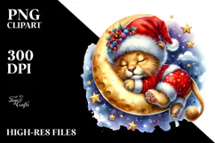 Whimsical Baby Lion Christmas Moon PNG Product Image 2