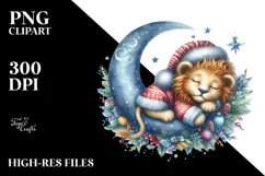 Whimsical Baby Lion Christmas Moon PNG Product Image 2