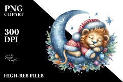 Whimsical Baby Lion Christmas Moon PNG Product Image 2