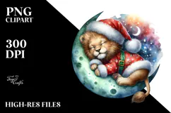 Whimsical Baby Lion Christmas Moon PNG Product Image 2