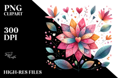 Simple Flower with Hearts Watercolor PNG Product Image 2