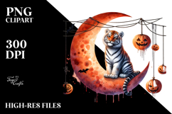 Tiger Dressed for Halloween Sitting on Half Moon PNG Product Image 2