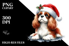 Cavalier King Charles Spaniel with Santa Hat Watercolor Product Image 1