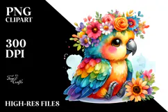 Vibrant Parrot Sitting with Flower Crown | Clipart Product Image 2